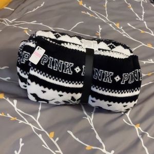 Vs pink soft black and white blanket.